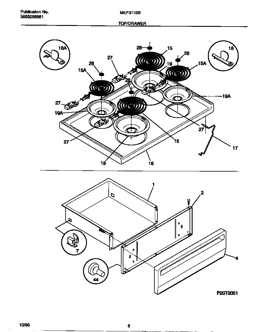 Universal/Multiflex (Frigidaire) MEF311SBWF top/drawer diagram
