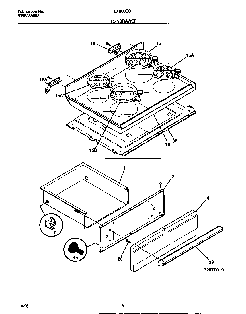 Frigidaire FEF368CCTE top/drawer diagram