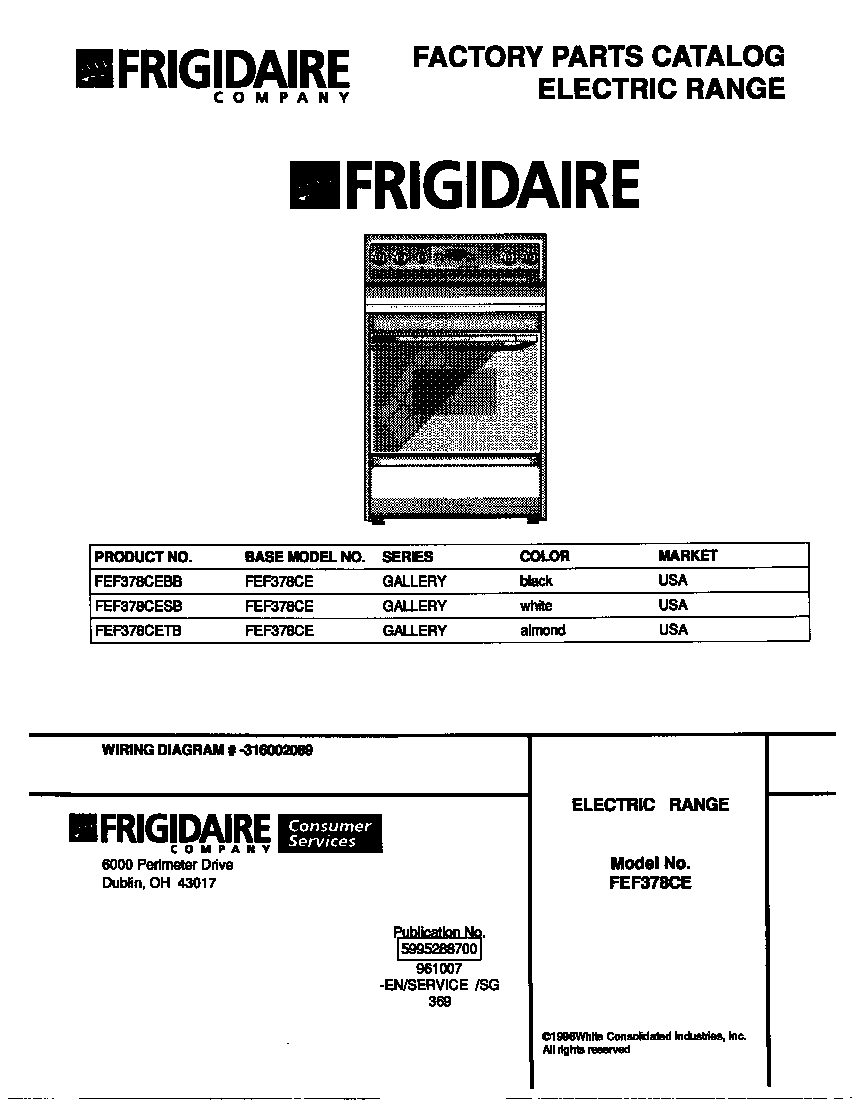 Frigidaire FEF378CETB cover diagram
