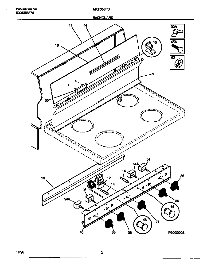 Universal/Multiflex (Frigidaire) MEF303PCDG backguard diagram