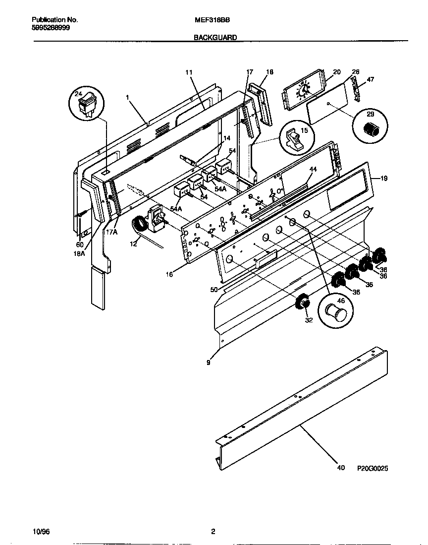 Universal/Multiflex (Frigidaire) MEF318BBWE backguard diagram