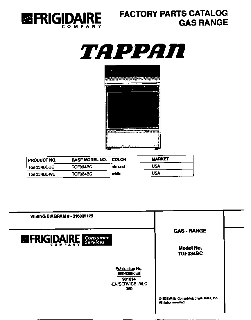 Tappan TGF334BCDE cover diagram