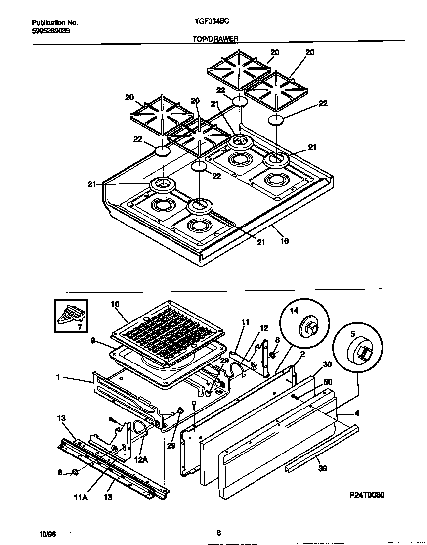 Tappan TGF334BCDE top/drawer diagram