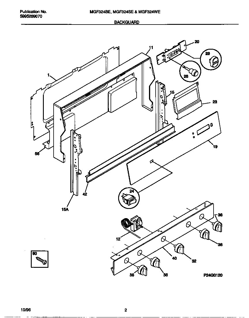 Universal/Multiflex (Frigidaire) MGF324SEWB backguard diagram