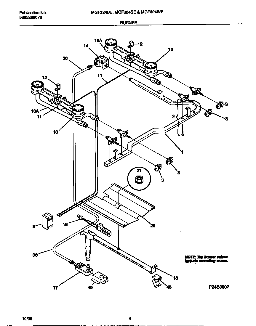Universal/Multiflex (Frigidaire) MGF324SEWB burner diagram