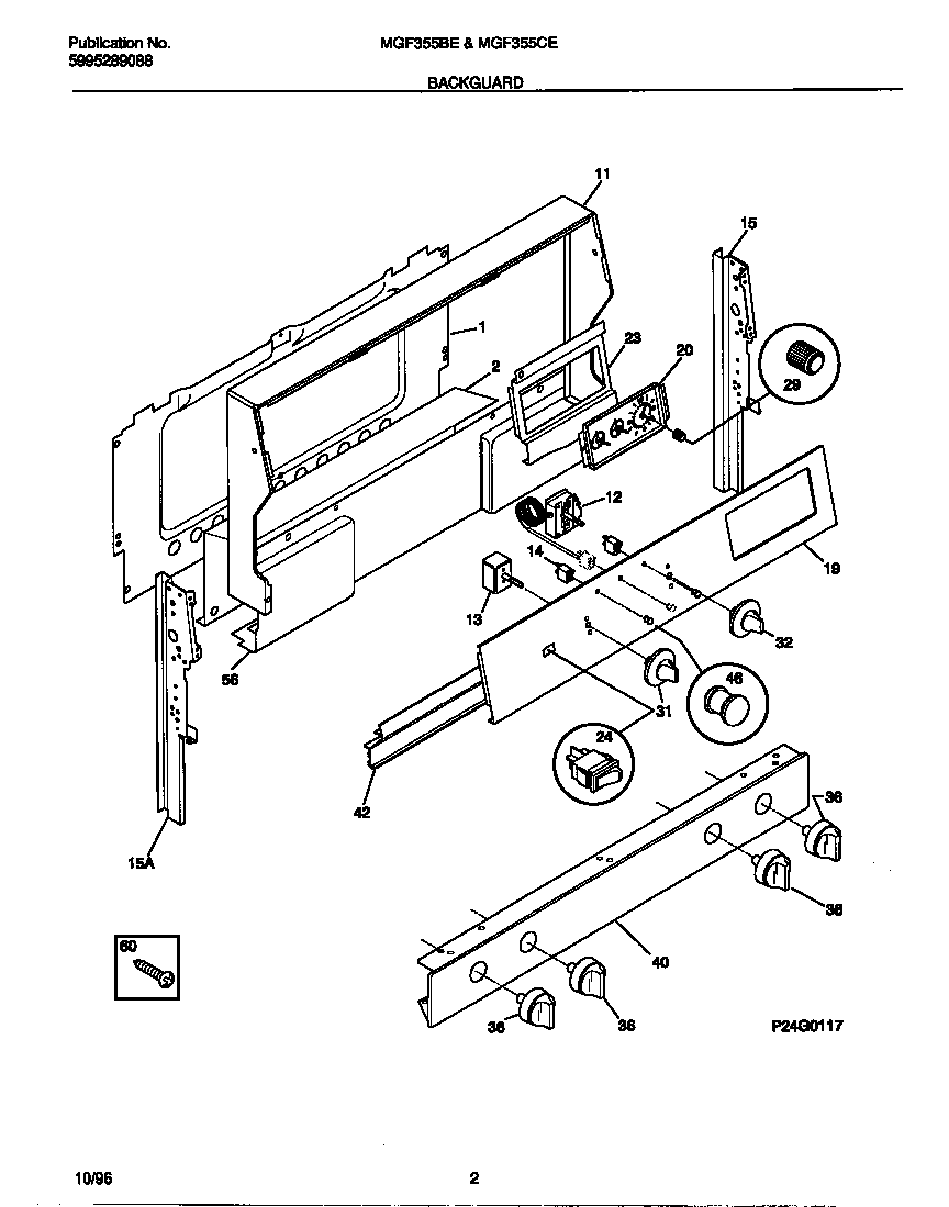 Universal/Multiflex (Frigidaire) MGF355CESC backguard diagram