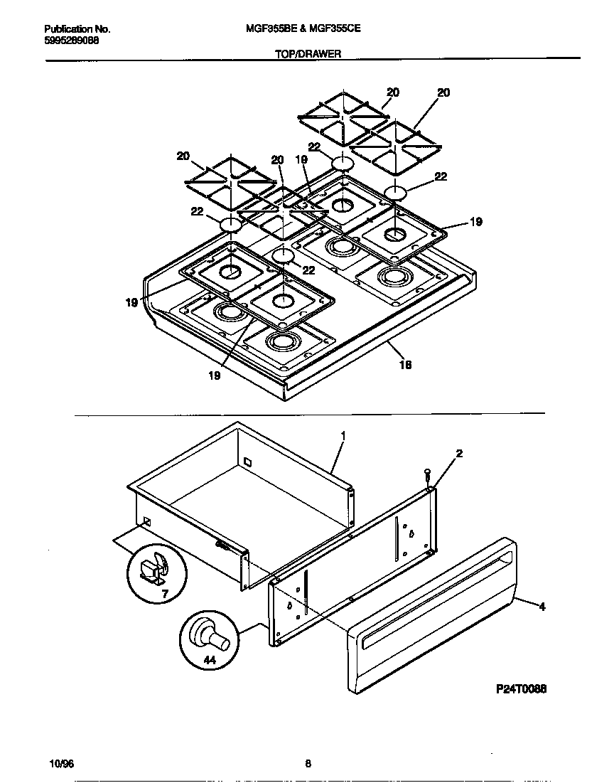 Universal/Multiflex (Frigidaire) MGF355CESC top/drawer diagram