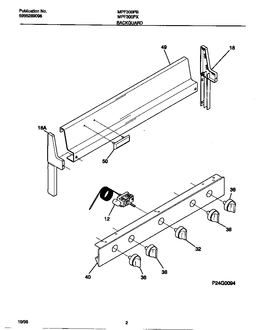 Universal/Multiflex (Frigidaire) MPF300PBWD backguard diagram