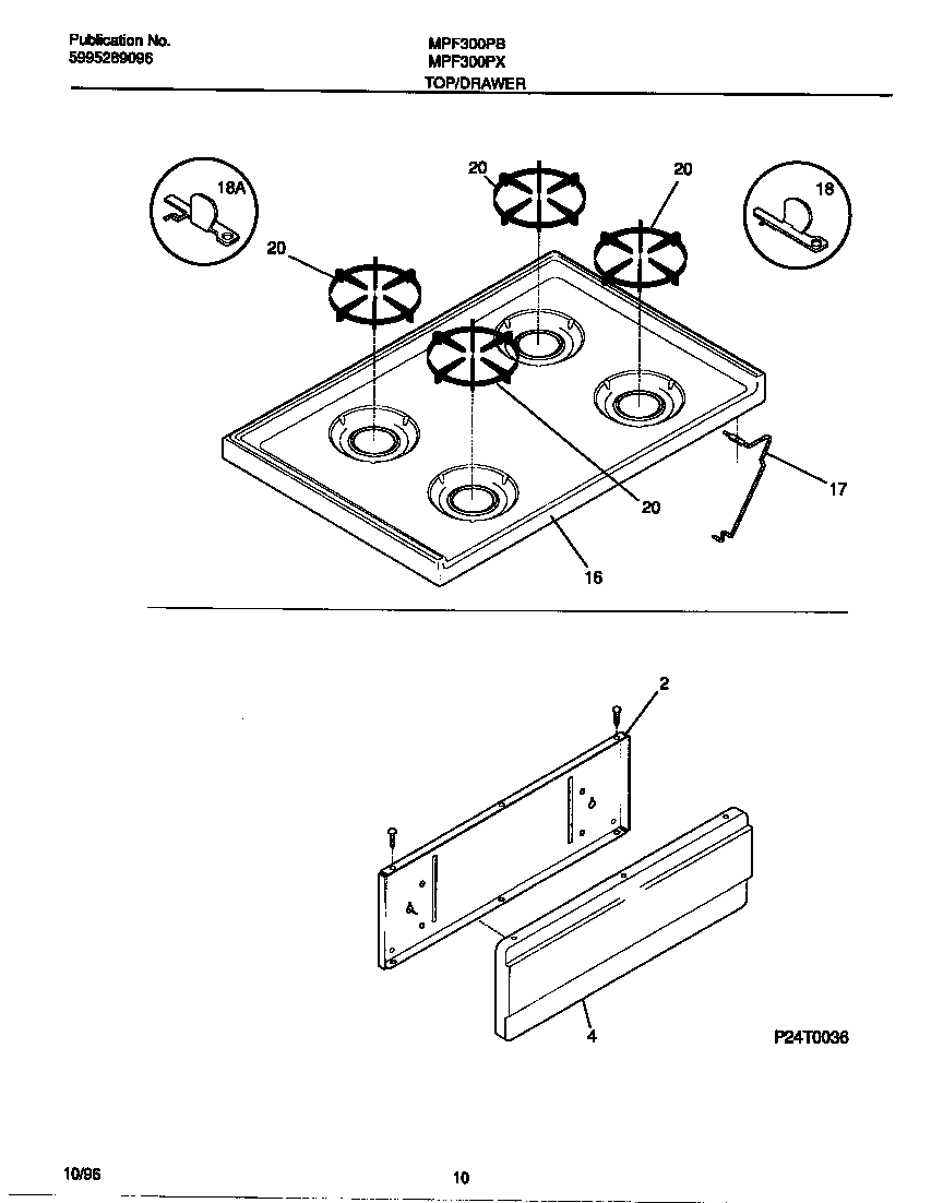 Universal/Multiflex (Frigidaire) MPF300PBWD top/drawer diagram
