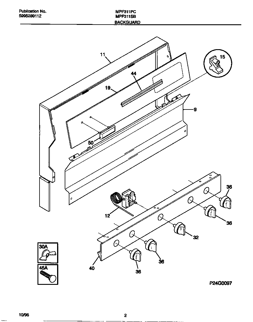 Universal/Multiflex (Frigidaire) MPF311SBDC backguard diagram