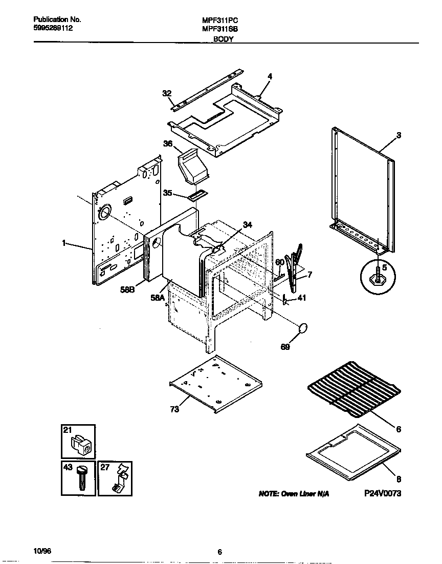 Universal/Multiflex (Frigidaire) MPF311SBDC body diagram