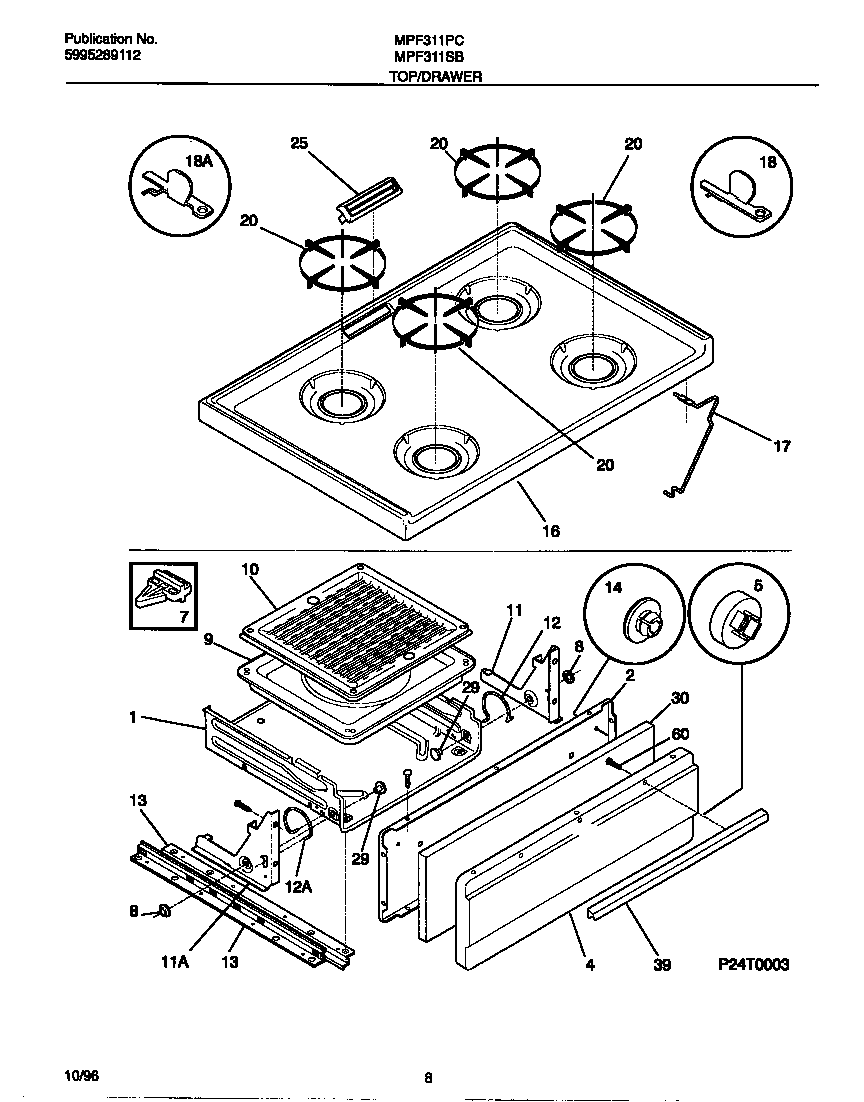 Universal/Multiflex (Frigidaire) MPF311SBDC top/drawer diagram