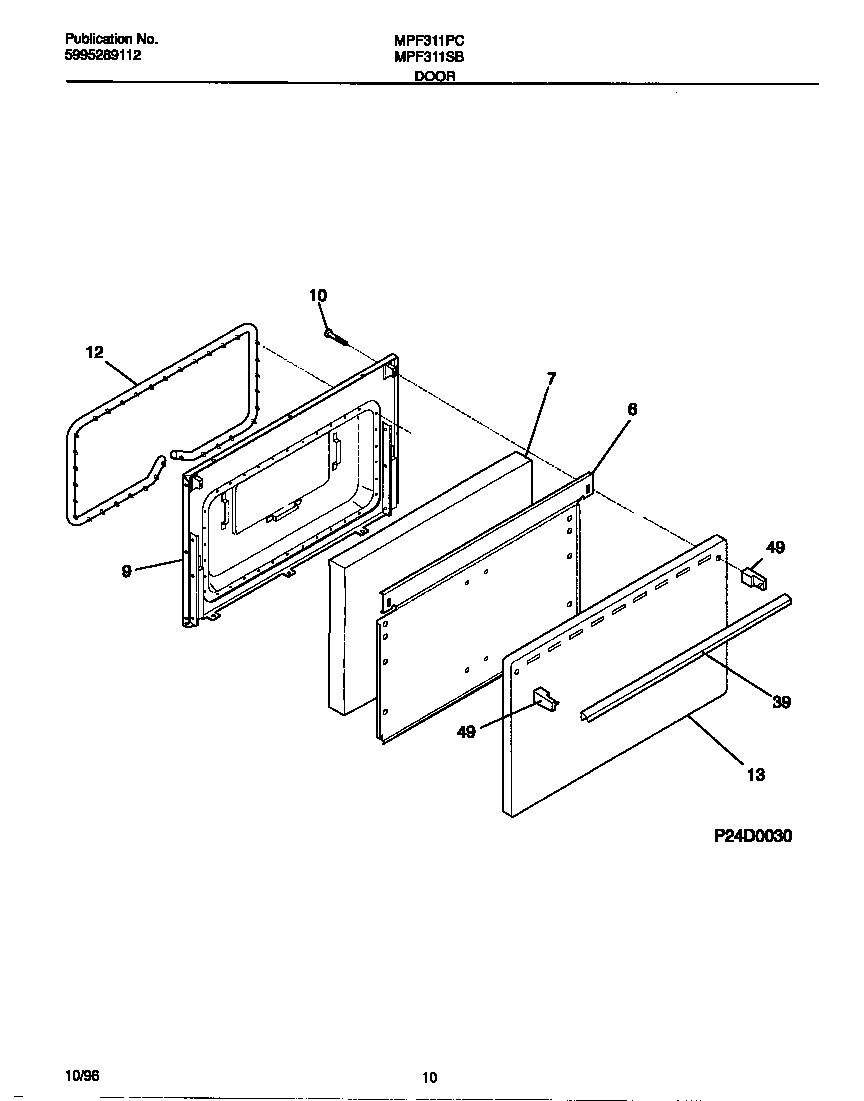 Universal/Multiflex (Frigidaire) MPF311SBDC door diagram