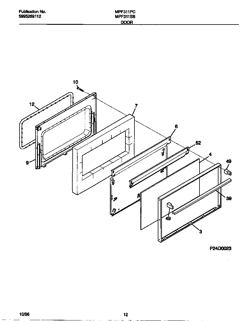 Universal/Multiflex (Frigidaire) MPF311SBDC door diagram
