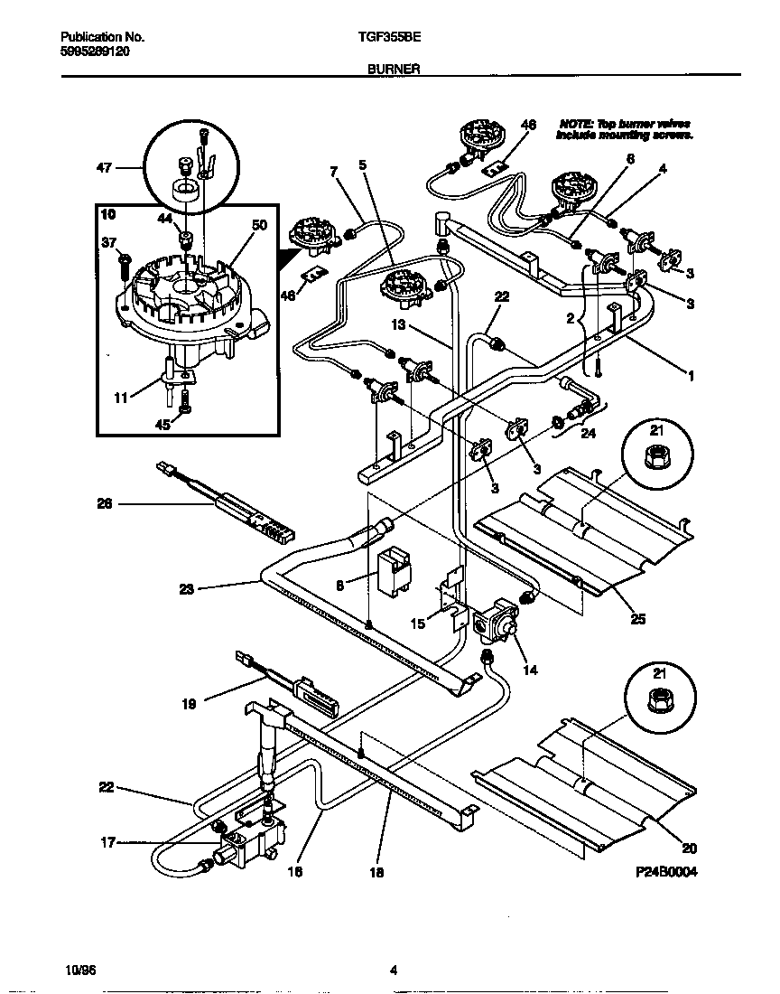Tappan TGF355BEWB burner diagram