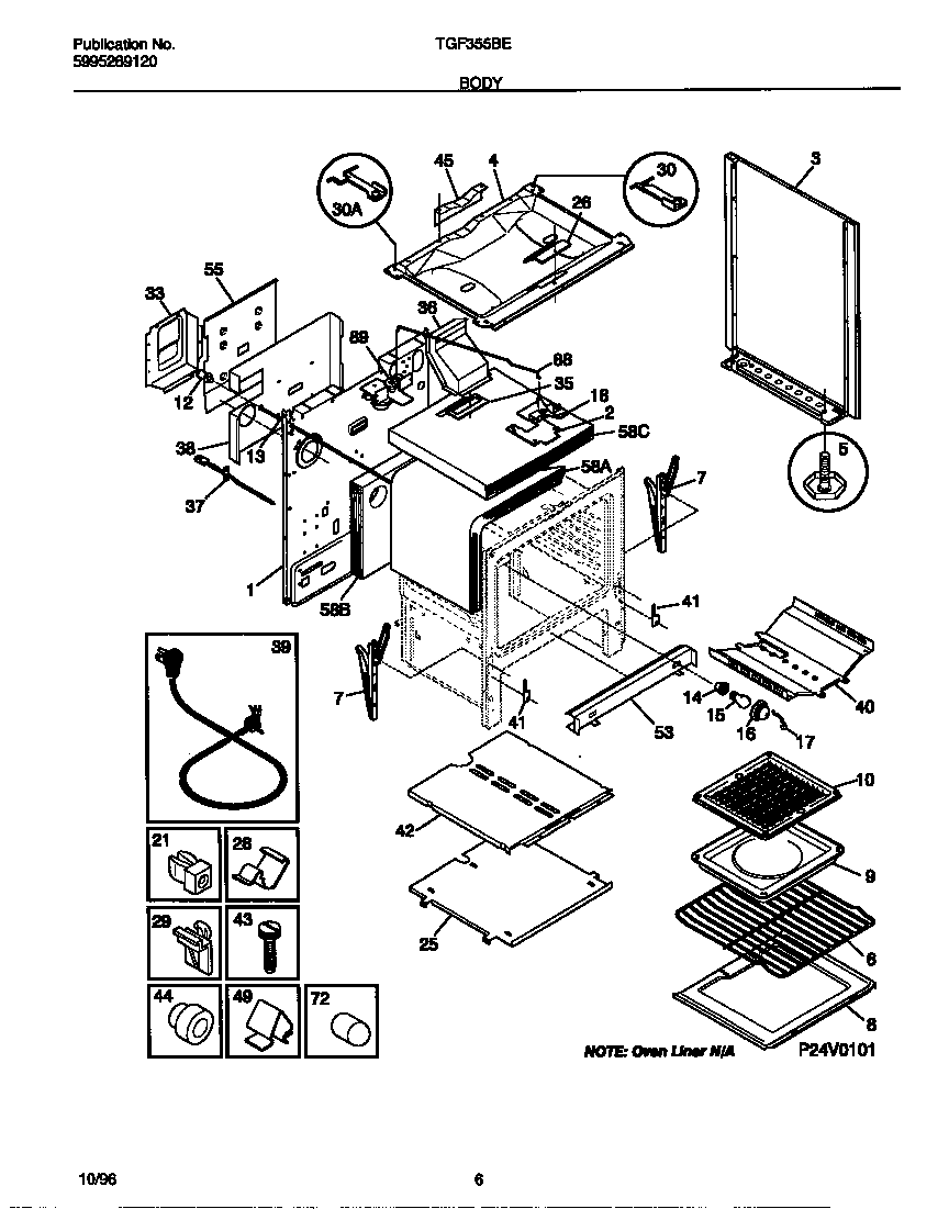 Tappan TGF355BEWB body diagram