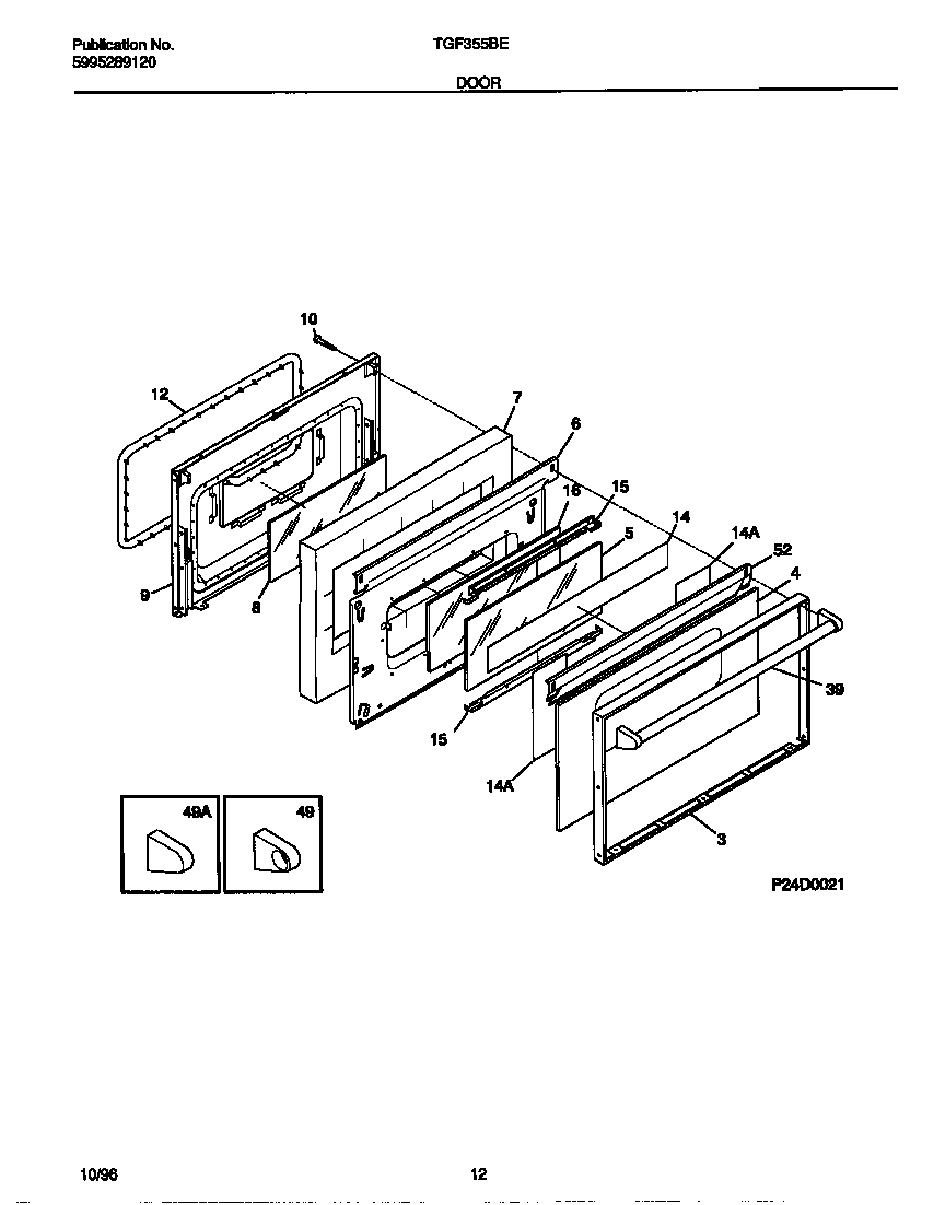 Tappan TGF355BEWB door diagram