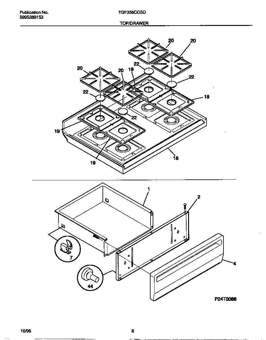 Tappan TGF356CCSD top/drawer diagram