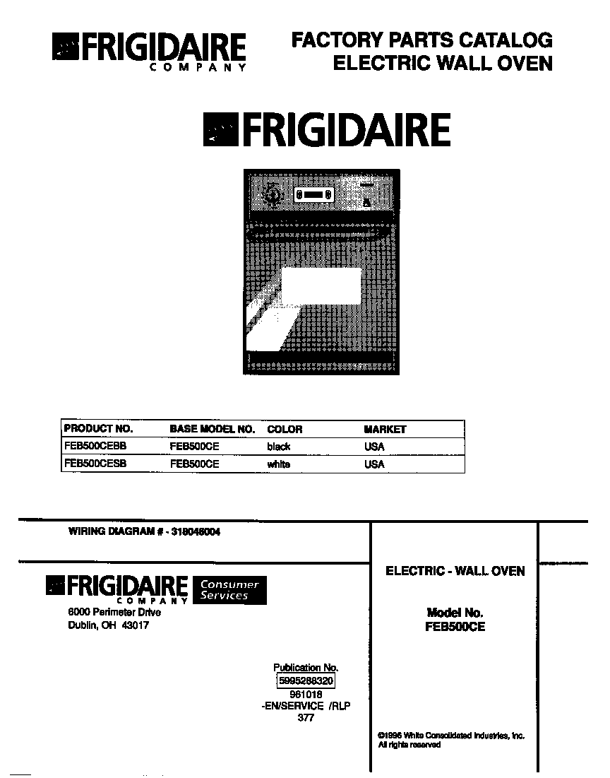 Frigidaire FEB500CESB cover diagram