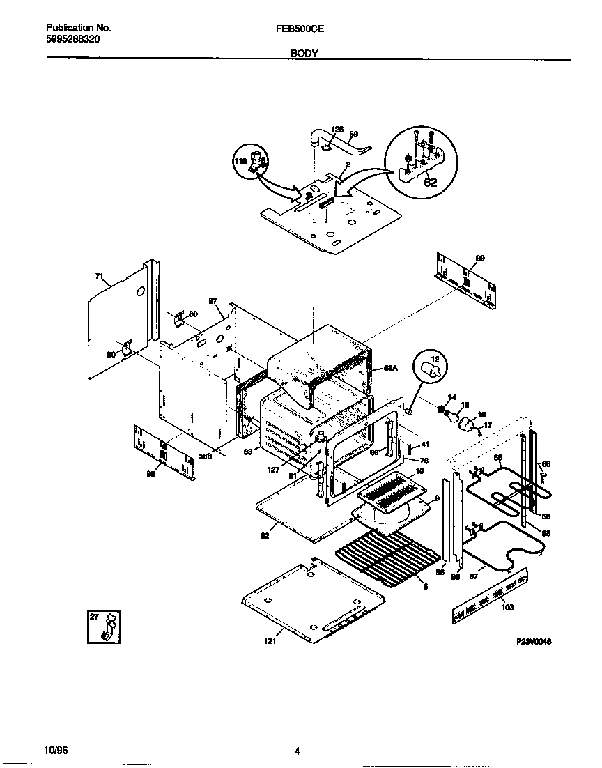 Frigidaire FEB500CESB body diagram