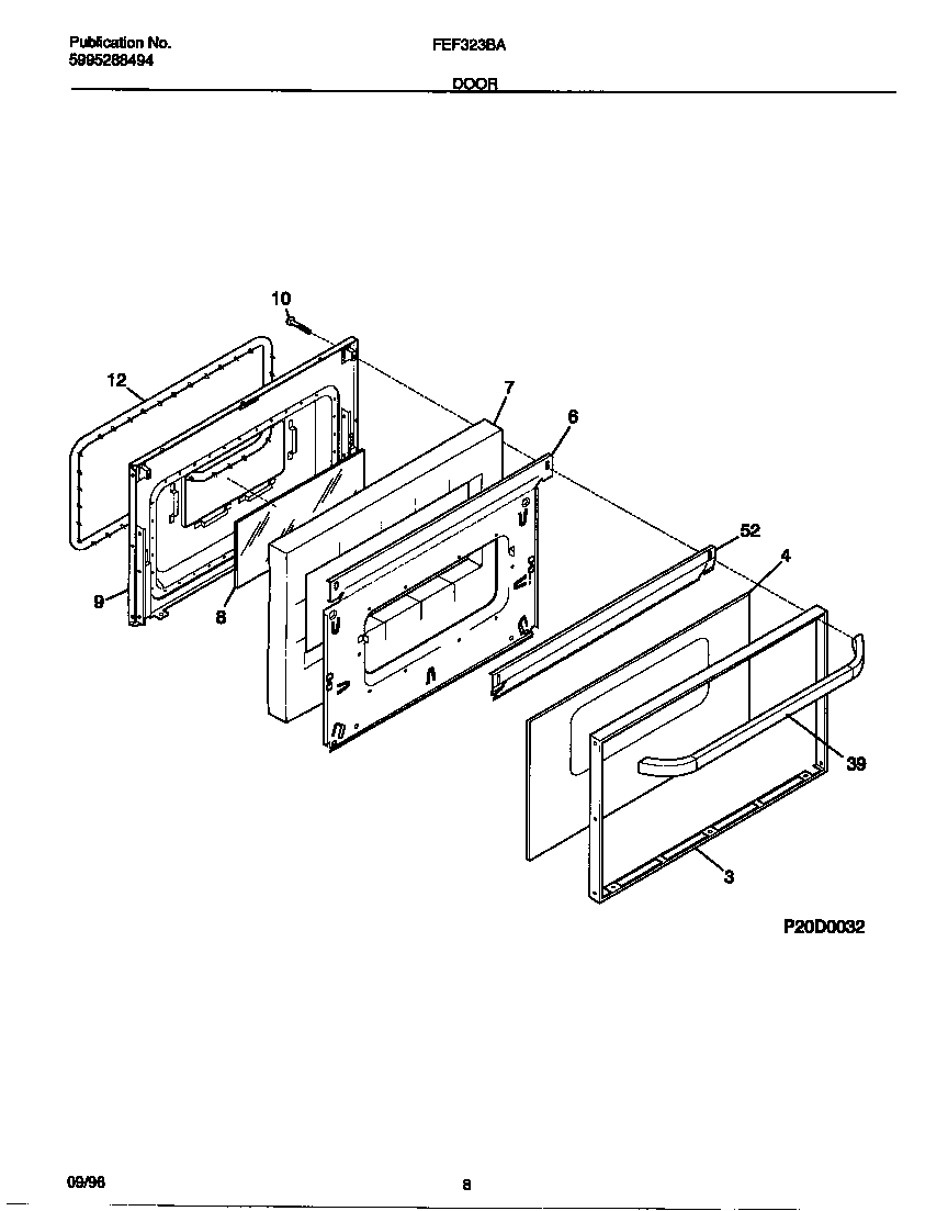 Frigidaire FEF323BAWF door diagram