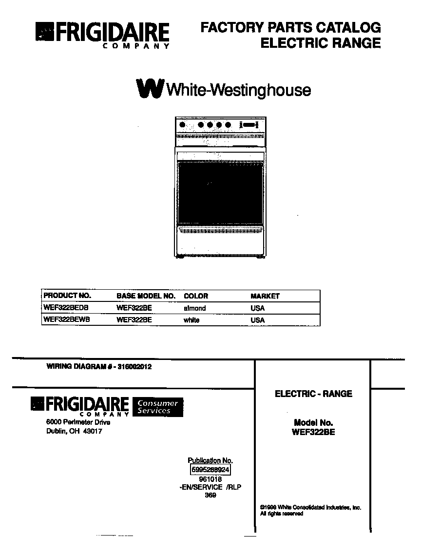 White-Westinghouse WEF322BEWB cover diagram