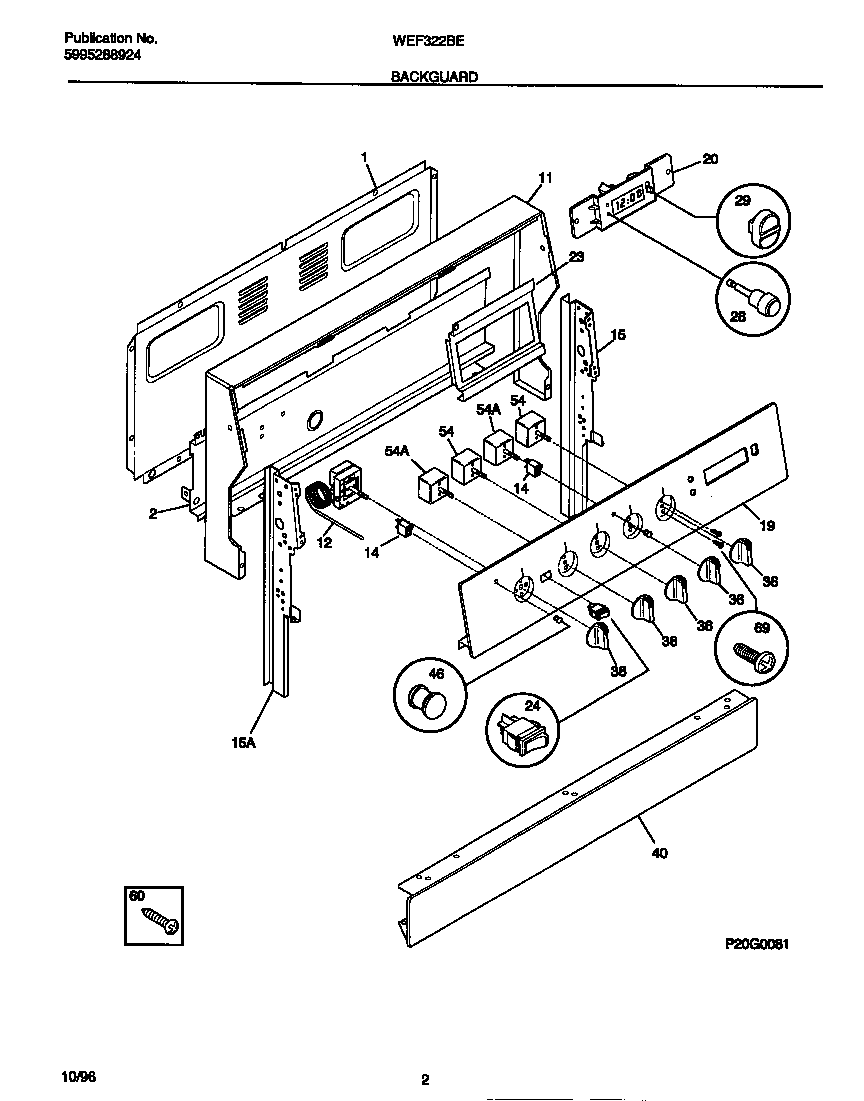 White-Westinghouse WEF322BEWB backguard diagram