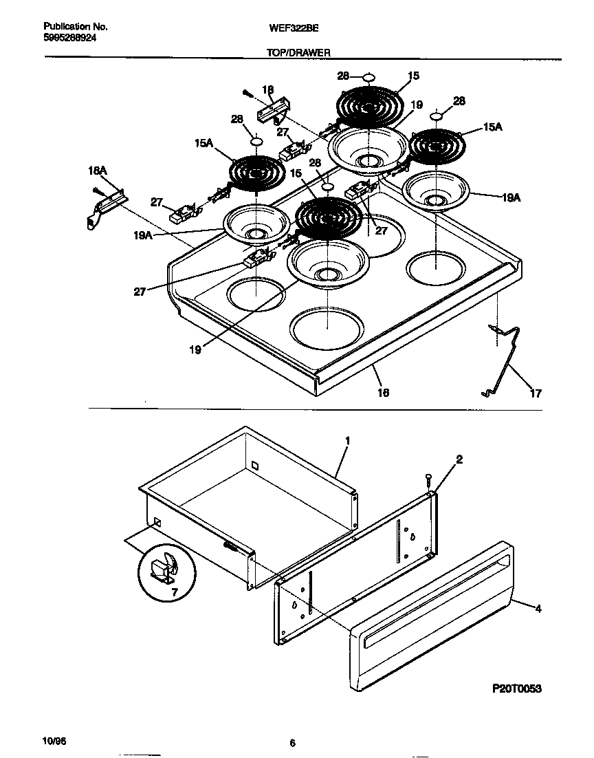 White-Westinghouse WEF322BEWB top/drawer diagram