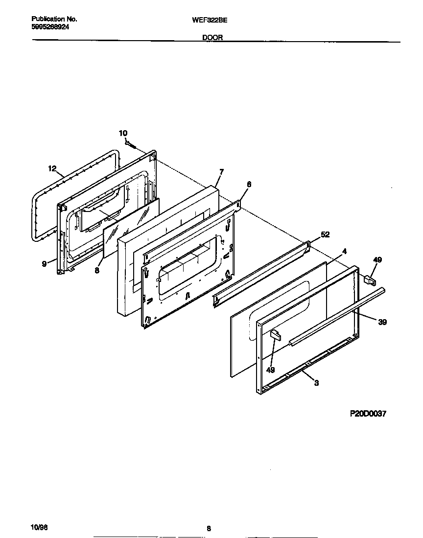 White-Westinghouse WEF322BEWB door diagram