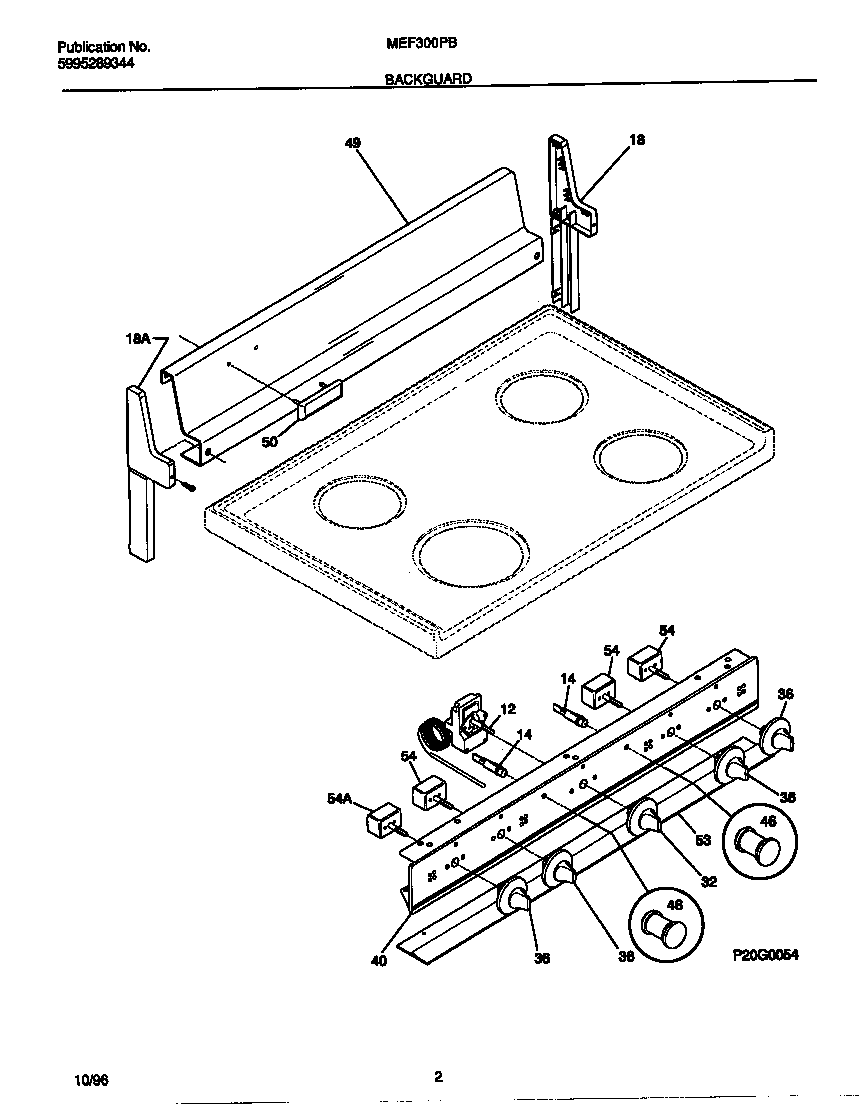 Universal/Multiflex (Frigidaire) MEF300PBDG backguard diagram