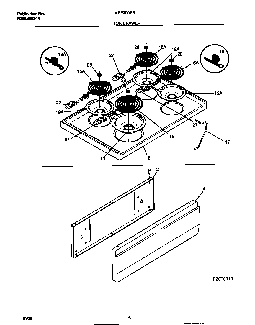 Universal/Multiflex (Frigidaire) MEF300PBDG top/drawer diagram