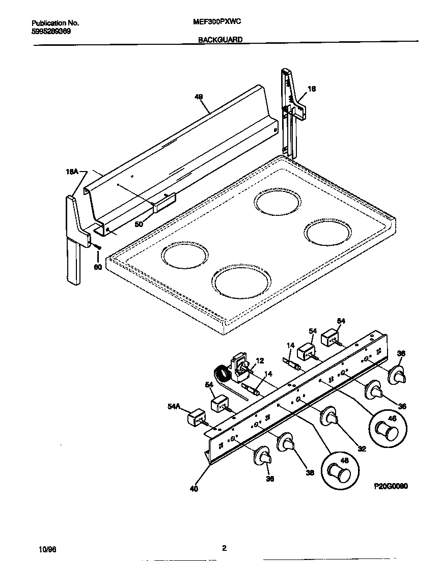 Universal/Multiflex (Frigidaire) MEF300PXWC backguard diagram