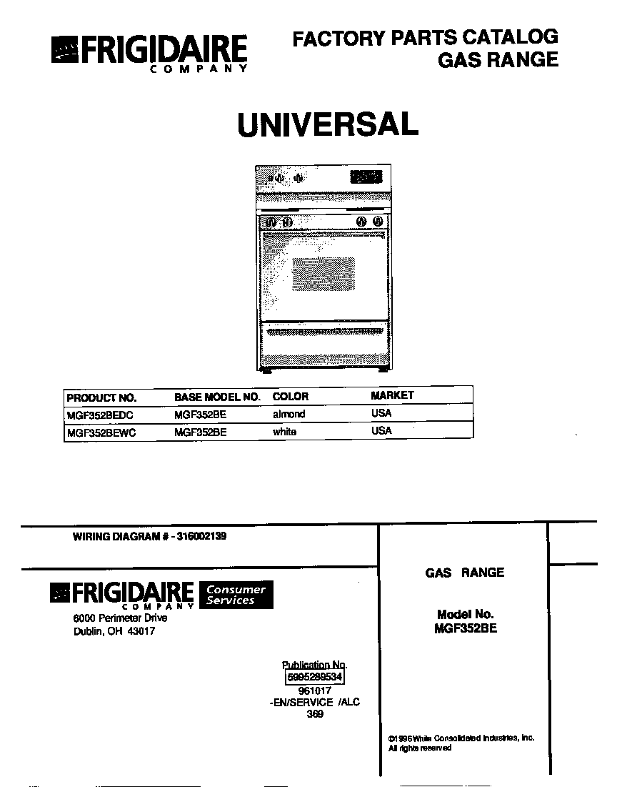 Universal/Multiflex (Frigidaire) MGF352BEDC cover diagram
