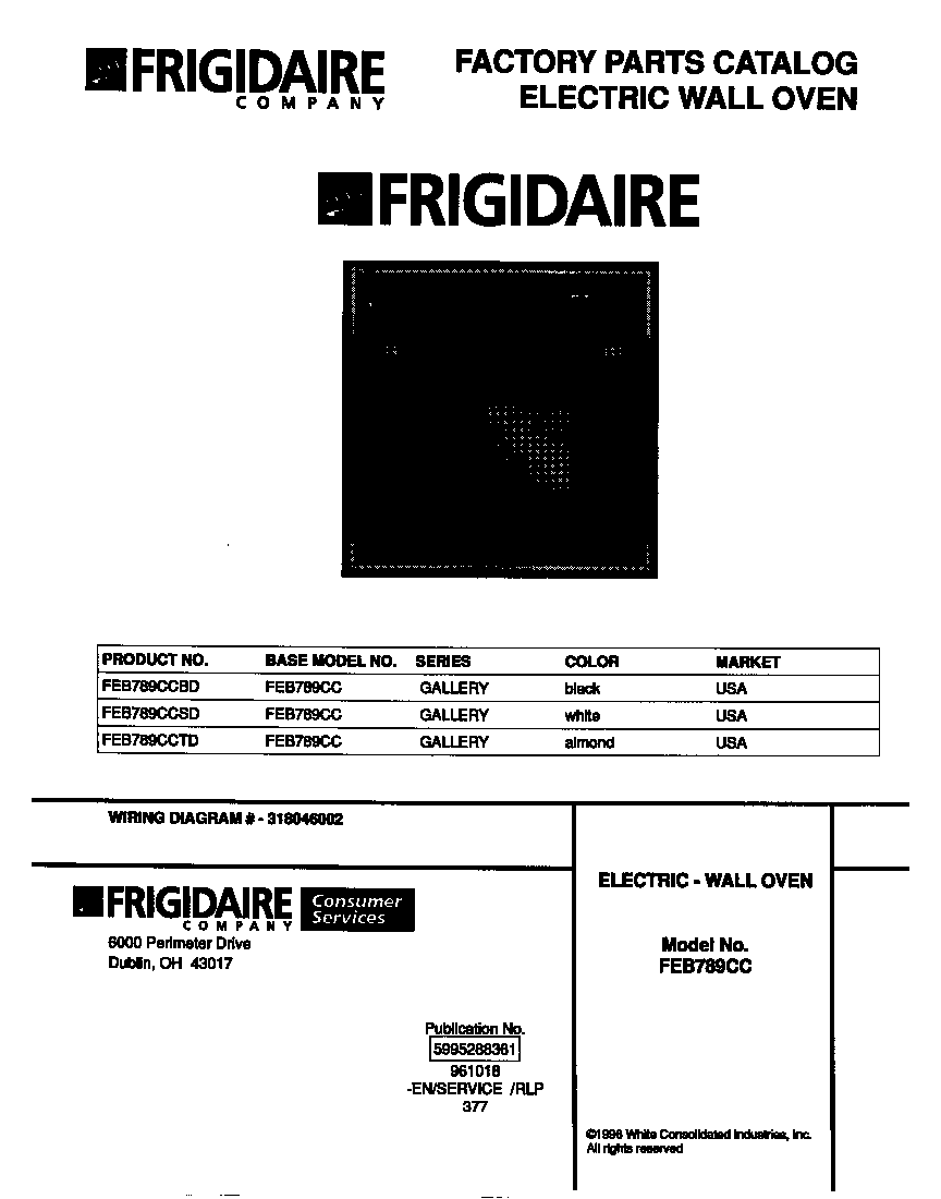 Frigidaire FEB789CCTD cover diagram