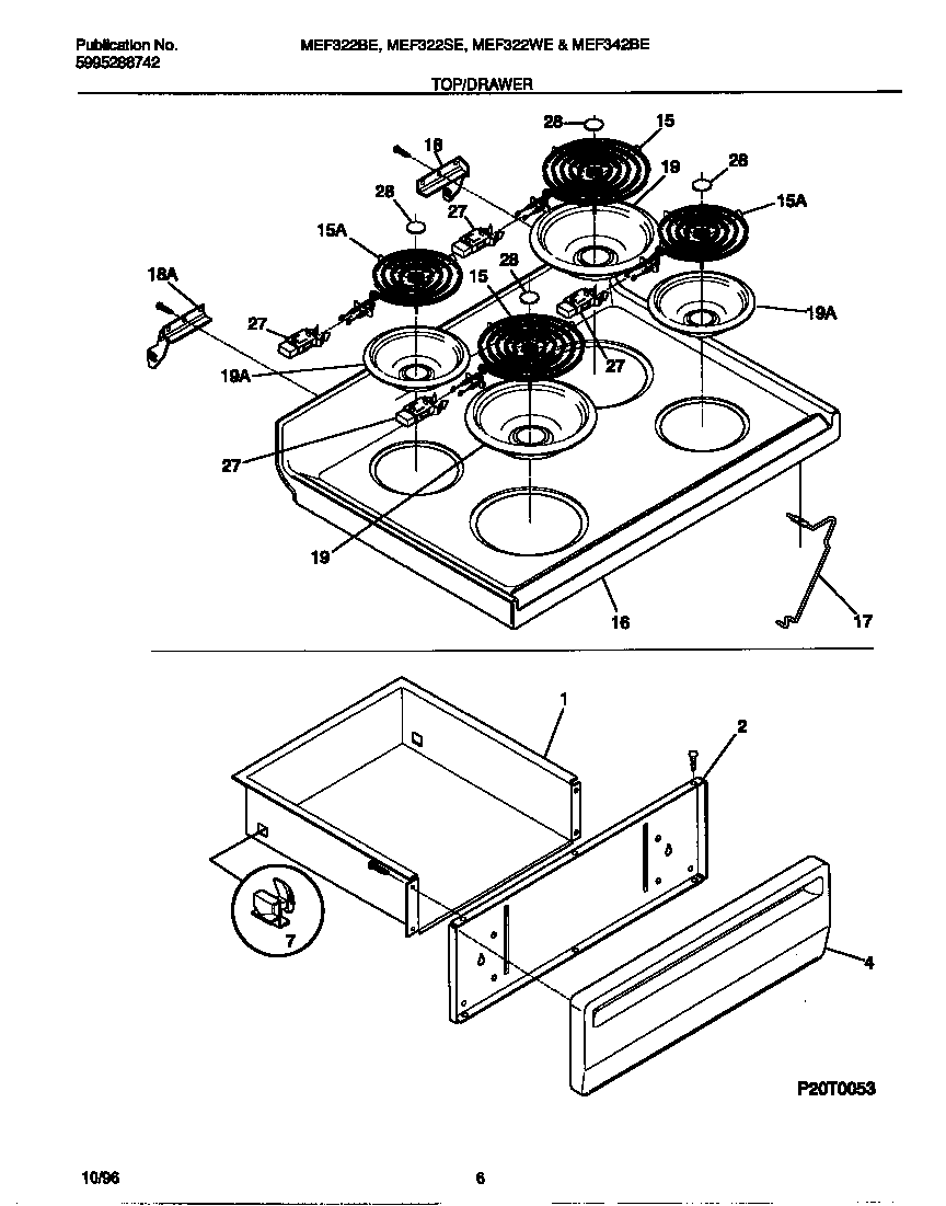 Universal/Multiflex (Frigidaire) MEF322BEWB top/drawer diagram