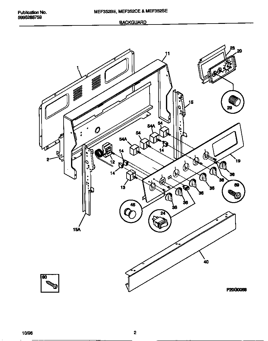 Universal/Multiflex (Frigidaire) MEF352BEWC backguard diagram