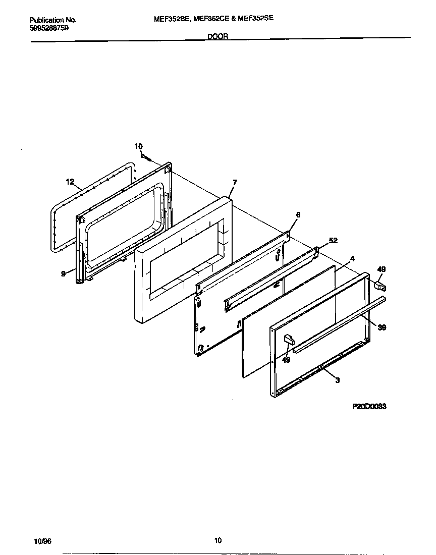 Universal/Multiflex (Frigidaire) MEF352BEWC door diagram