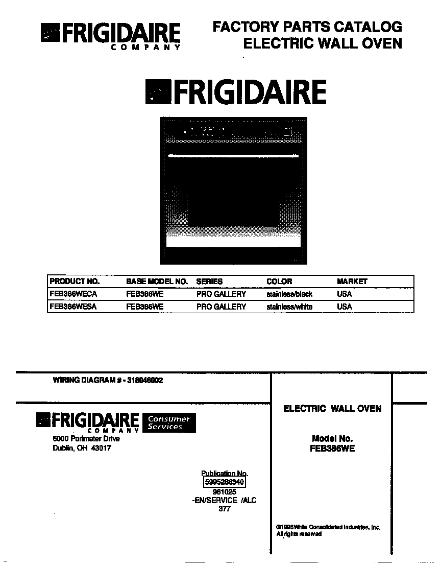 Frigidaire FEB386WESA cover diagram
