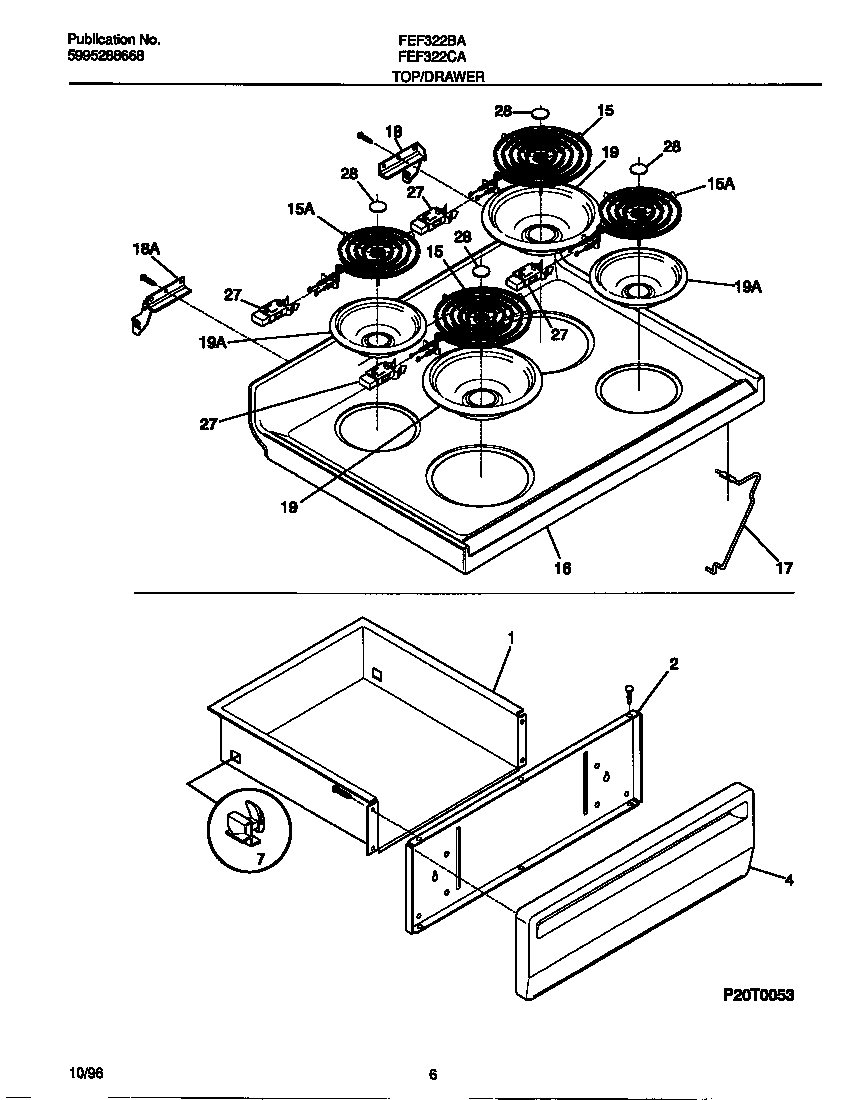 Frigidaire FEF322BADG top/drawer diagram