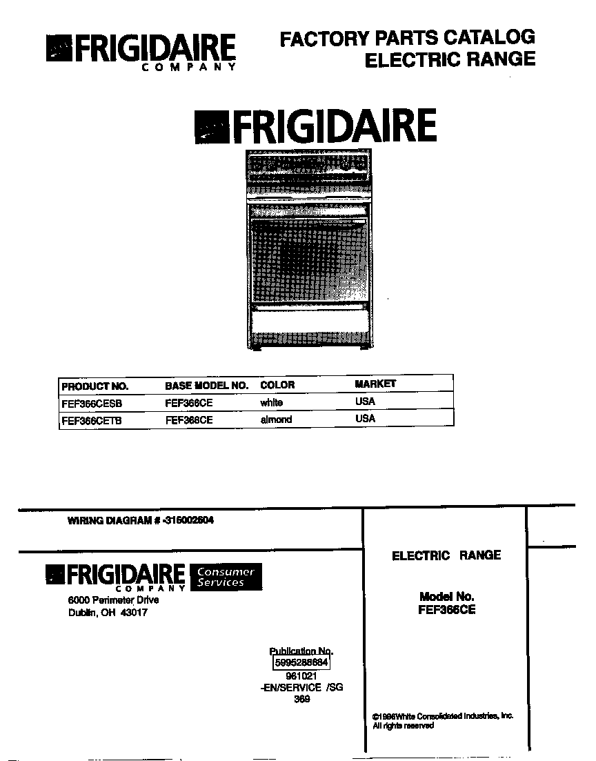 Frigidaire FEF366CESB cover diagram