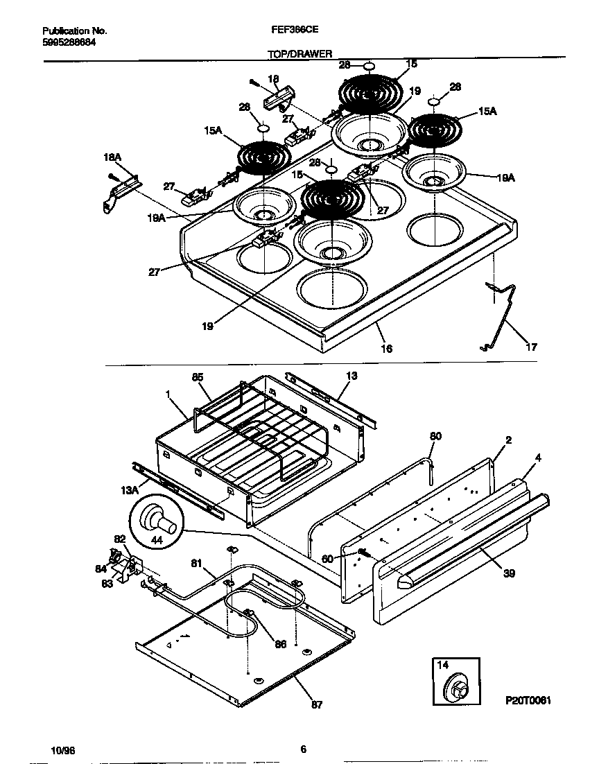 Frigidaire FEF366CESB top/drawer diagram