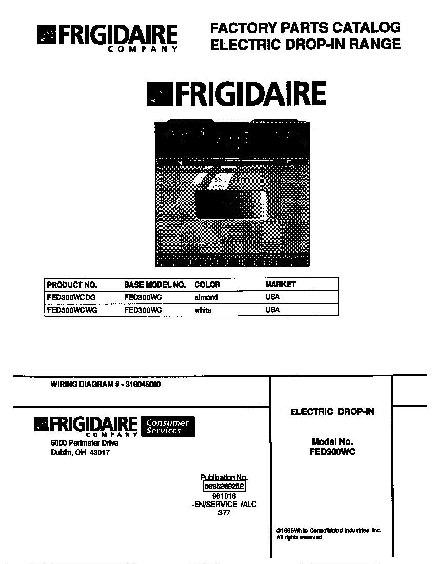 Frigidaire FED300WCDG cover diagram