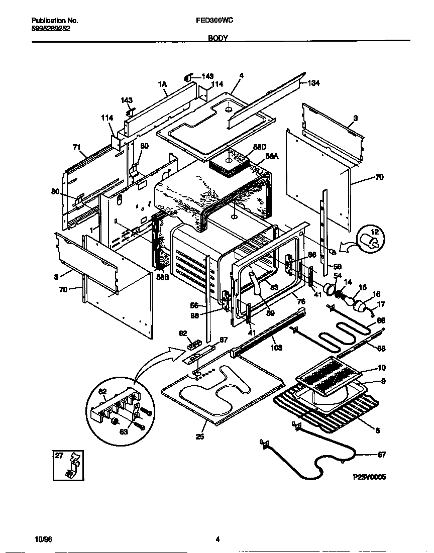 Frigidaire FED300WCDG body diagram