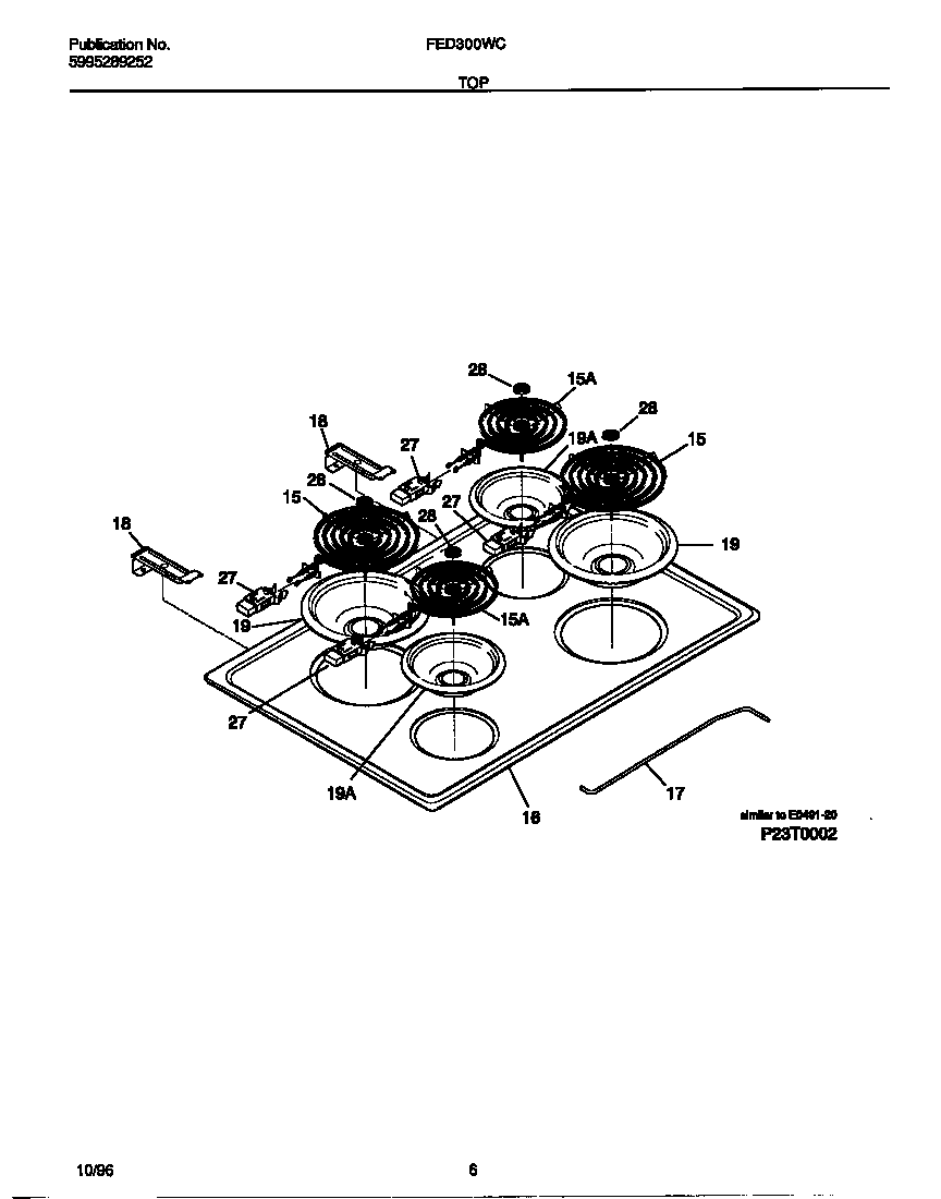 Frigidaire FED300WCDG top diagram