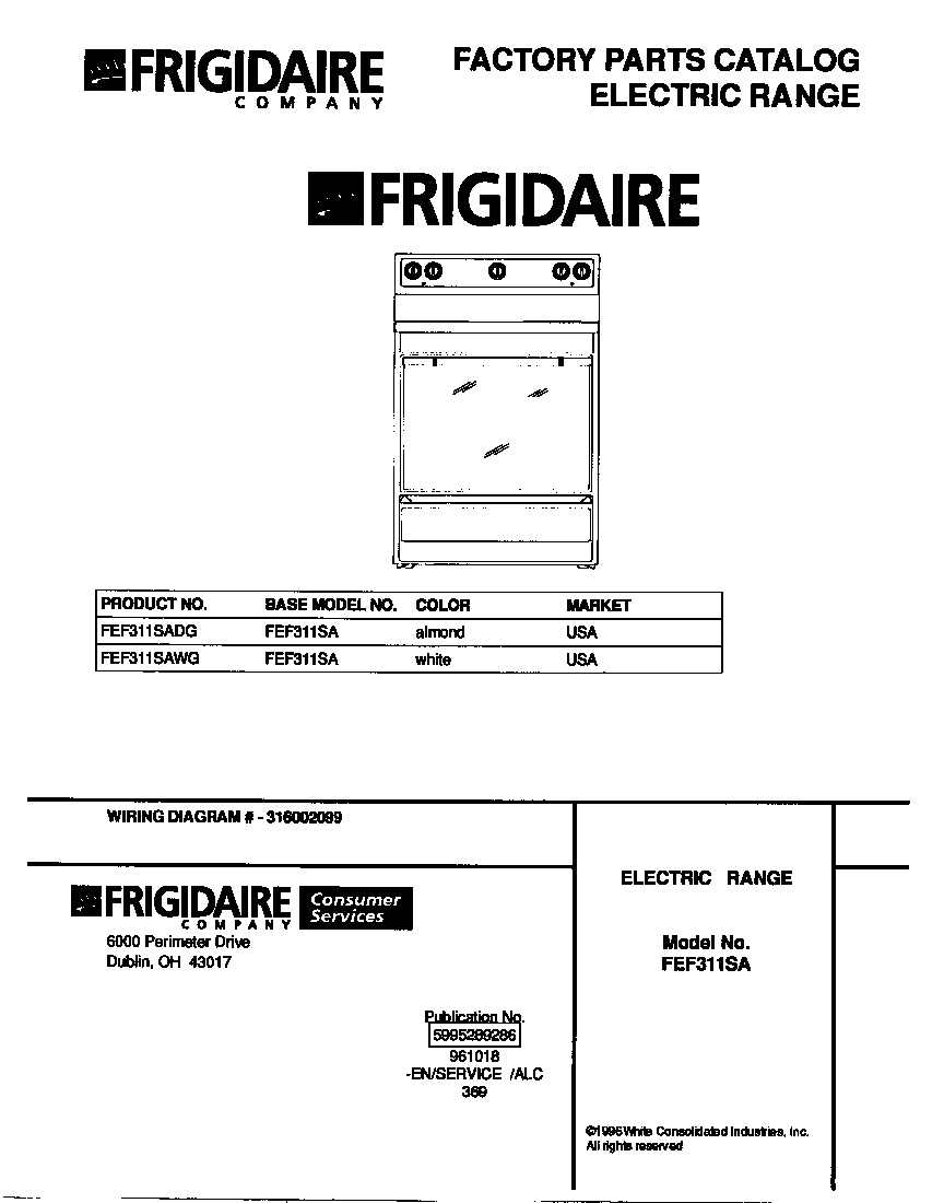 Frigidaire FEF311SADG cover diagram
