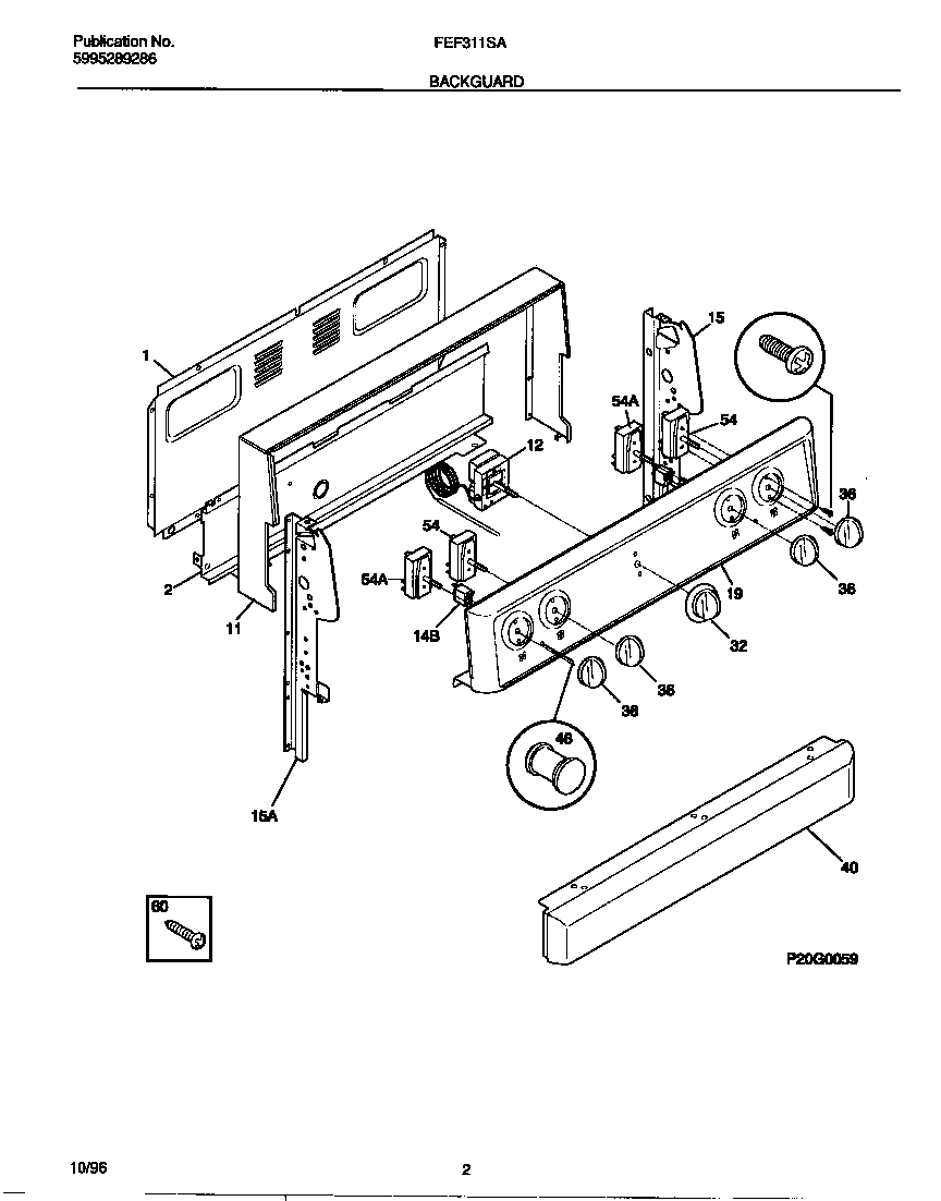 Frigidaire FEF311SADG backguard diagram