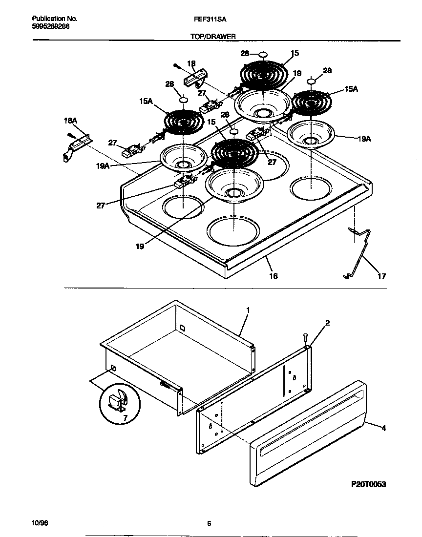 Frigidaire FEF311SADG top/drawer diagram