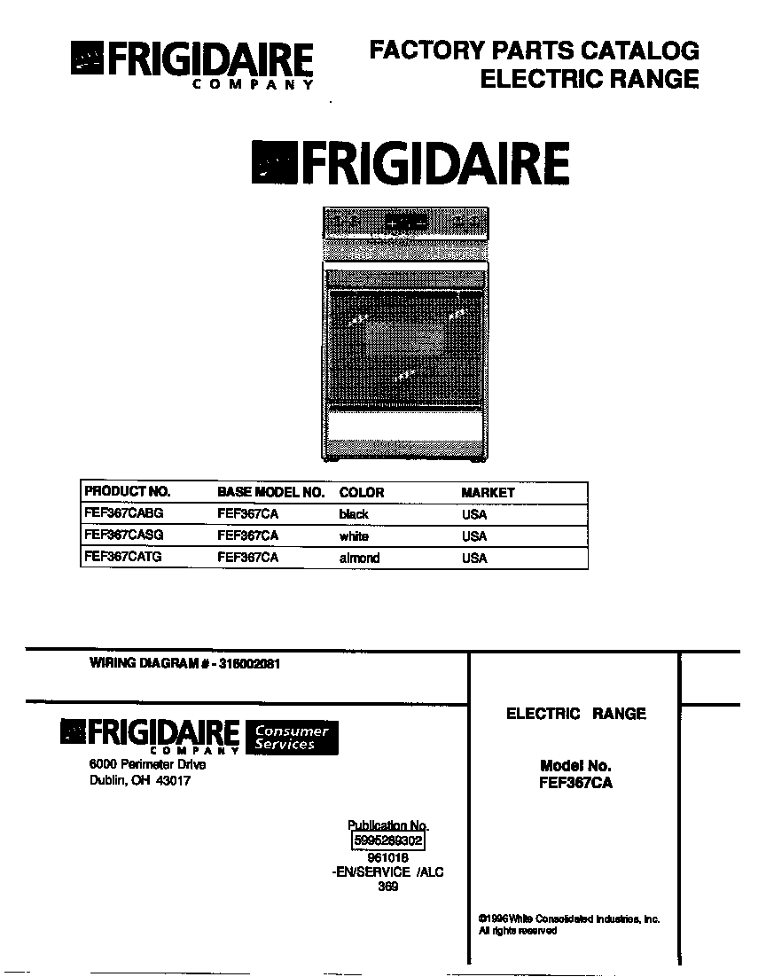 Frigidaire FEF367CASG cover diagram