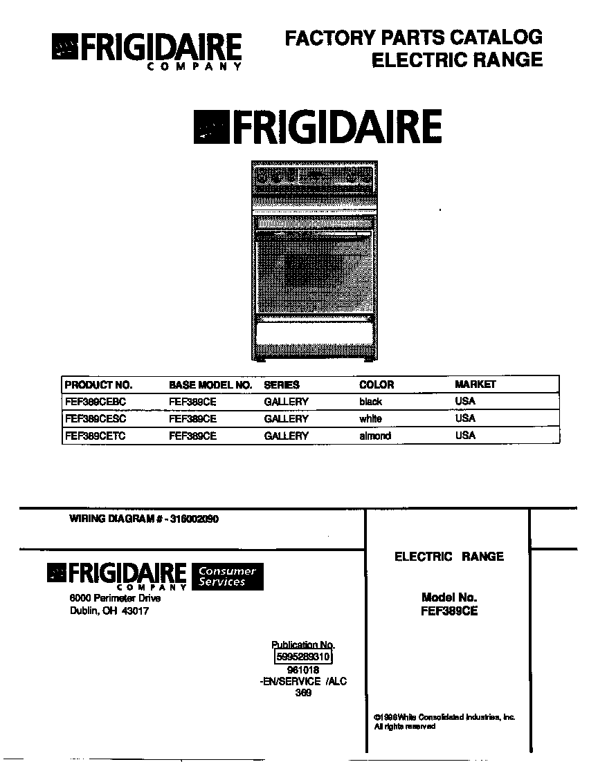 Frigidaire FEF389CETC cover diagram