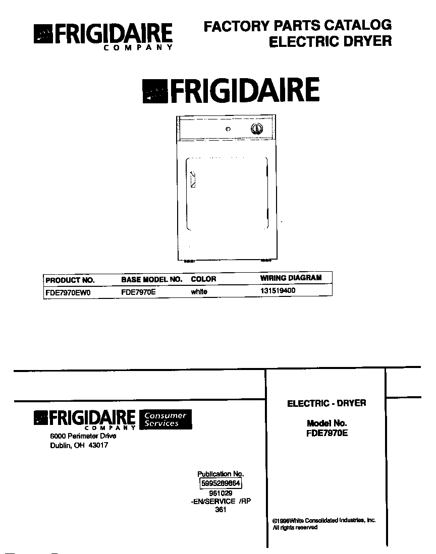 Frigidaire FDE7970EW0 cover diagram